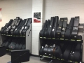 guitar shelves place against a cinderblock wall
