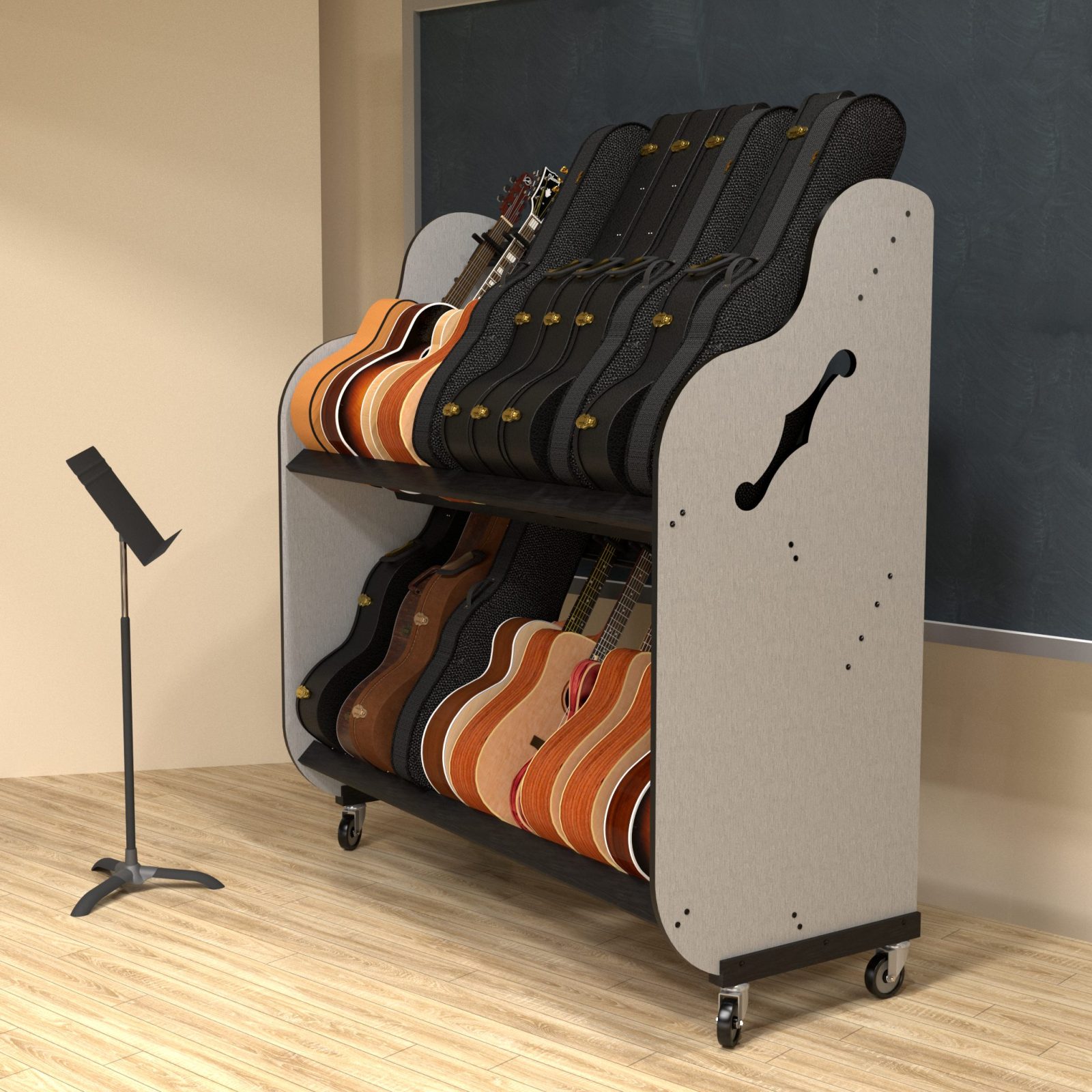 Band Room guitar rack in classroom