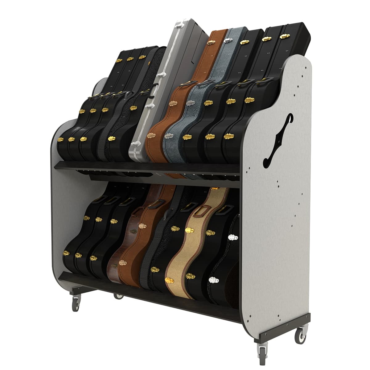 guitar case storage shelves side view