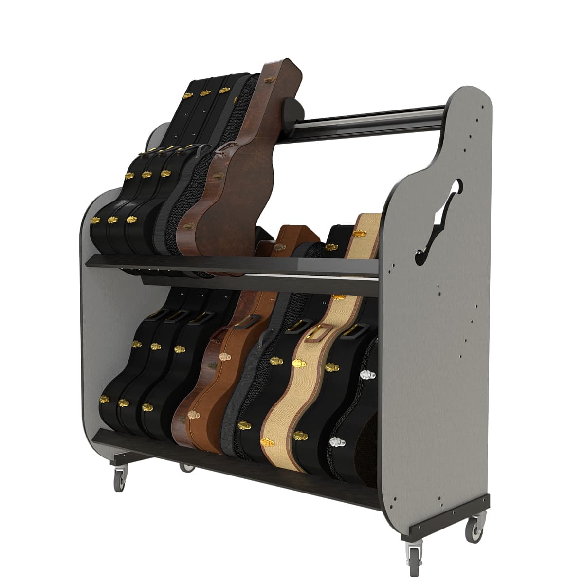 guitar case storage shelves (partially full)